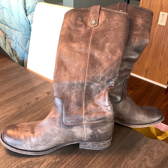 Frye Brown Distressed Melissa Button Boots - Picture 2 of 8